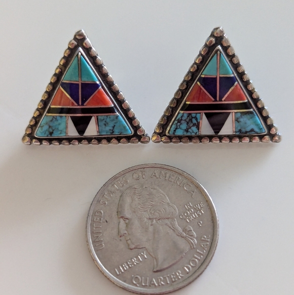 Vintage Native American Zuni Multistone Earrings - Picture 5 of 9